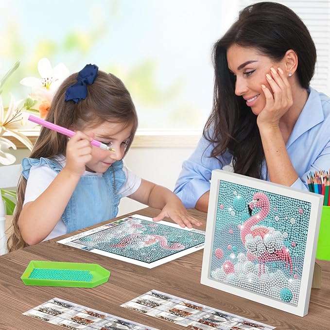 SENQAO Flamingo Diamond Art Kit for Adults with Frame Art and Crafts for Adults Ages 6-8 -10-12 Easy to DIY Diamond Art for Adults and Adult Beginners Home Wall Decoration 7.1x7.1inch
