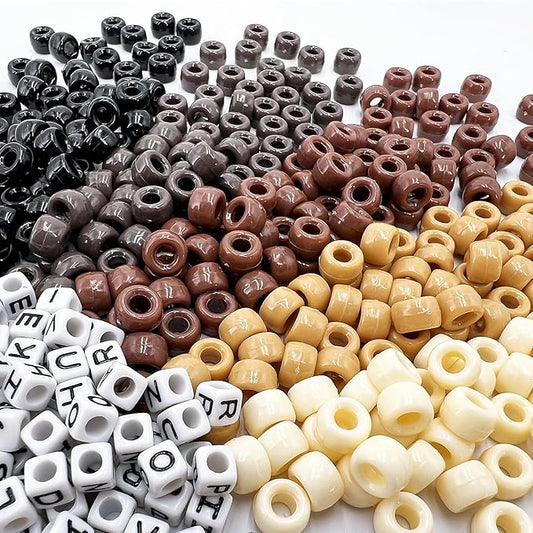 MIIIM 1300 Pcs Pony Beads Kit for Friendship Bracelet, 6 Styles Kandi Bracelet Kit in Box with Individual Compartments, Hair Beads for Braids, Letters (Brown Shades)
