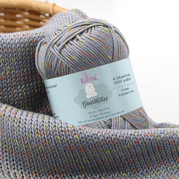 GentleBliss Soft Baby Yarn for Crocheting, 4 Skeins, 880Yds/400G, Free Patterns - Acrylic Baby Blanket Yarn for Knitting - Light Worsted 3 DK Weight - Mountain Gray