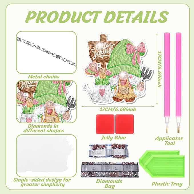 Chitidr 6 Pcs Diamond Painting Seasonal Gnomes Set Diamond Art Gnome Hanging Signs 5D DIY Crystal Gnome Paint Arts Ornaments for Valentines St. Patrick's Day Easter Holiday Decor