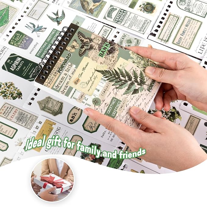Green Vintage Washi Journaling Sticker Book, 476PCS Botanical Washi Tape Stickers, Scrapbooking Supplies for Junk Journal Supplies Crafts Arts, Planner, DIY Craft