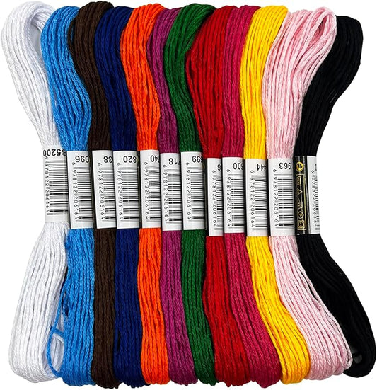 12 Colors Embroidery Thread Set with DMC Codes - 8m Each Skein, Premium Cotton Sewing Floss for Cross Stitch & Needlecraft