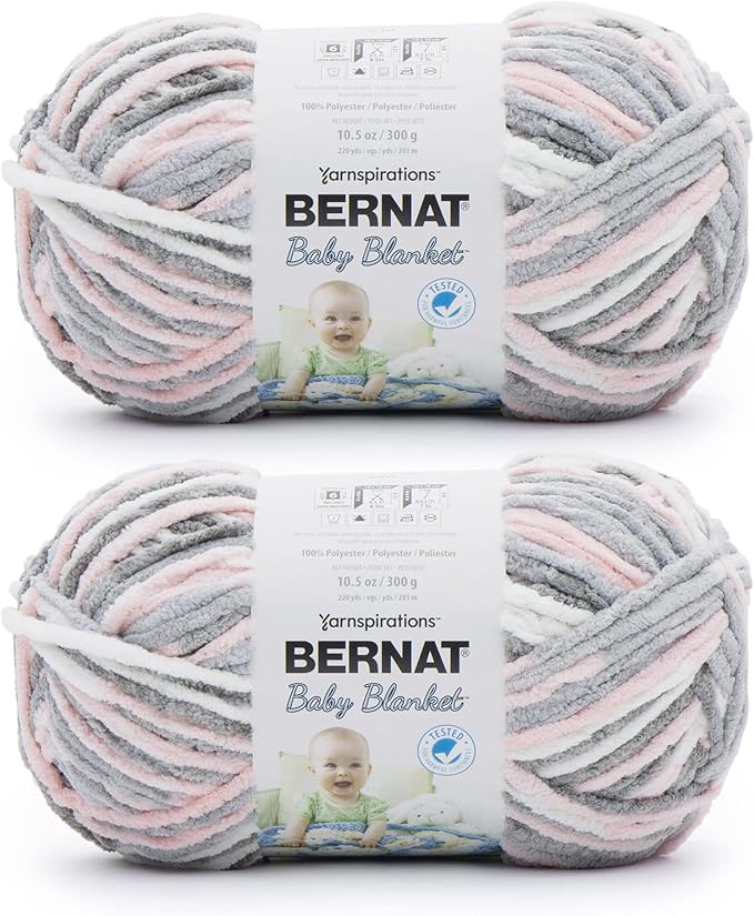 Bernat Baby Blanket Baby Grays Yarn - 2 Pack of 300g/10.5oz - Polyester - 6 Super Bulky - 220 Yards - Knitting/Crochet