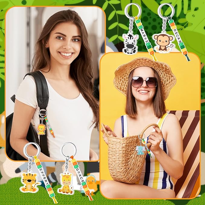 Suncalla 984 Pcs 24 Set Jungle Safari Animal Keychain Making Kit DIY Zoo Animals Key Chain Vacation Bible School Crafts Letter Beads Birthday Gift Woodland Party Favor for VBS Adult(Lovely Color)