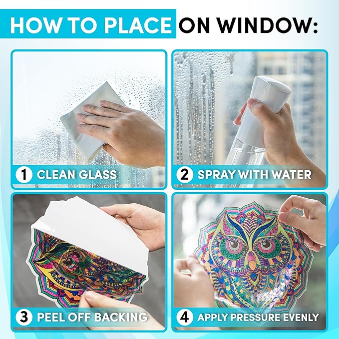Hula Home Stained Glass Mandala Art Kit - Animal DIY Window Clings with Markers, 10 Suncatchers - Perfect Hobby for Adults, Kids, Teens & Seniors - Ideal Gift for Beginners, Women & Elderly - New