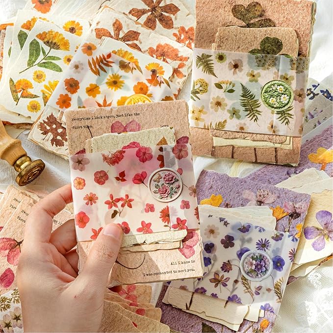 120Pcs Floral Textured Scrapbook Paper - 4 pack Embossed Rice Decoupage Paper Craft Special Mixed for Scrapbooking Junk Journaling Supplies Planner Bullet Cards Making Collage Decorative DIY Materials