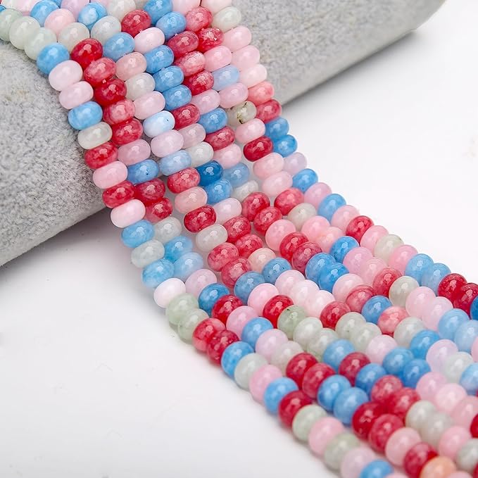 2 Strands (150PCs) Morganite Jade Rondelle Beads, 5 * 8mm Gemstone Loose Spacer Abacus Disk Beads for DIY Bracelet Necklace Earrings Jewelry Making, Craft Supplies Beading Kit