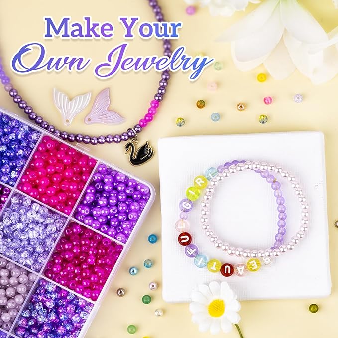 XSEINO About 2800 PCS 4mm Glass Beads Bracelet Making Kit,24 Assorted Violet Elegant Series Colorful Crystal Beads for Bracelet and Jewelry Making and DIY Crafts,Friendship Bracelets