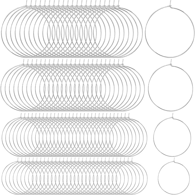 OIIKI 120PCS Earring Hoops, Beading, 4 Sizes, Silver Plated, Open, Round, for DIY Jewelry Crafts