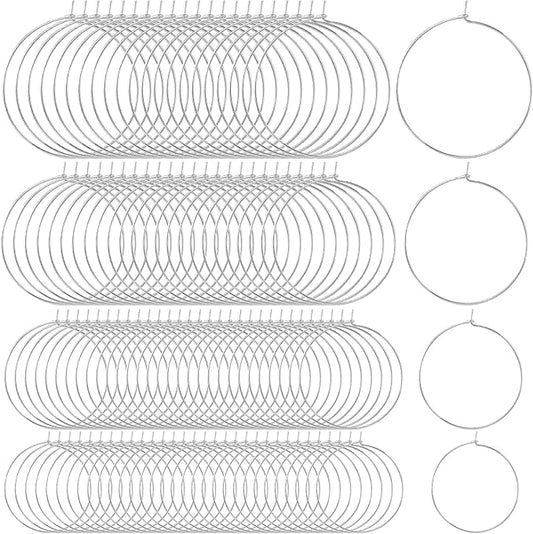 OIIKI 120PCS Earring Hoops, Beading, 4 Sizes, Silver Plated, Open, Round, for DIY Jewelry Crafts