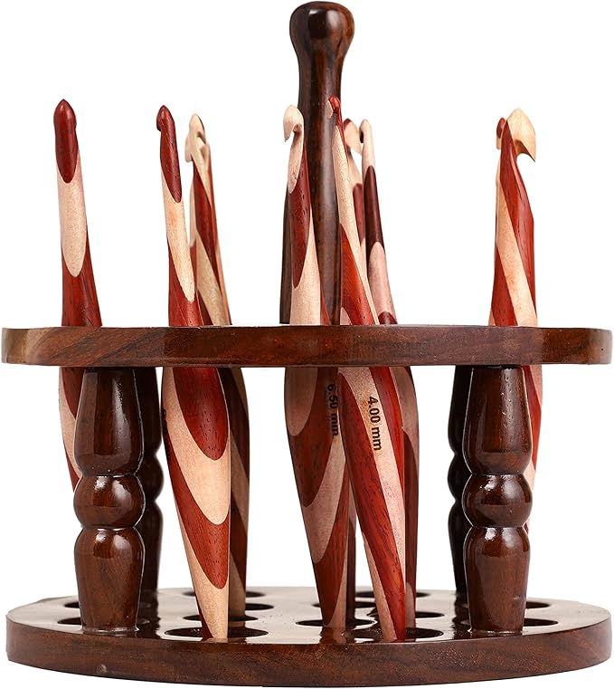 Brainmart Wooden Crochet Hooks, Set of 12 Premium Maple & Red Wood Knitting Hooks, 3.5mm(E) to 12mm(P) with Holder Ergonomic Knitting Needles, Perfect for Knitters & Crocheting