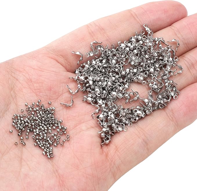 304 Stainless Steel Crimp Beads 1.5mm and End Caps 2.5x5mm Set 200pcs for Jewelry DIY Making and Repairing