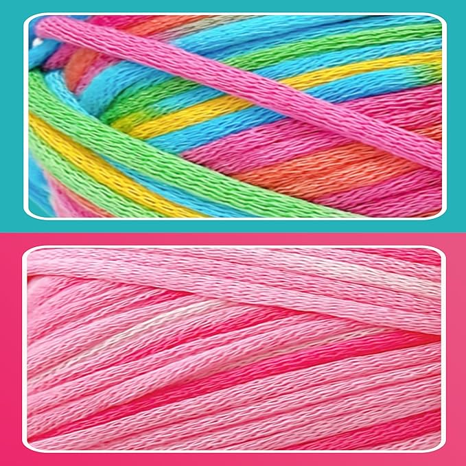 2 x 3.5Oz/120yds Beginner Easy Yarn for Crocheting and Knitting;Worsted-Weight Medium #4;Cotton Blend Yarn for Beginners Amigurumi DIY(Strawberry+Rainbow)