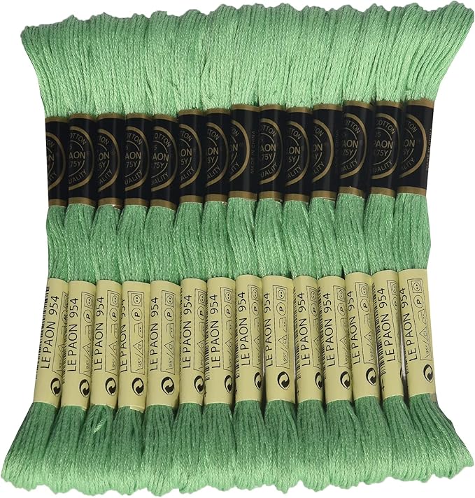 LE PAON Embroidery Floss, 14-Pack Six Strands 100% Long Staple Cotton Embroidery Thread, 8.7-Yard，Color Number：954, Nile Green
