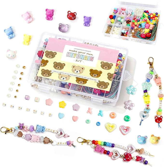 EcoUtens Beaded Keychain Making Kit – 340PCS DIY Keychain Making Kit with Alphabet Beads & Charm Set, Bag Charms, Phone Straps & Accessories, Gift-Ready Craft Supplies, Personalized Keychain Kit