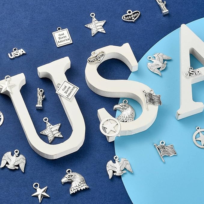 DanLingJewelry 100Pcs 10 Styles Patriotic Charms - Independence Day, Eagle, Flag, Statue of Liberty for Jewelry Making