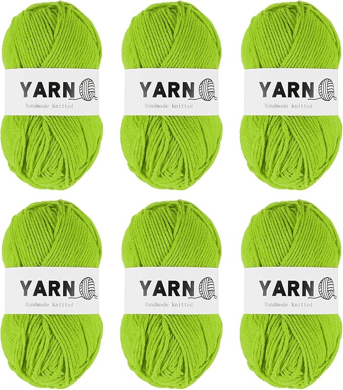 6Pcs Bright Green Acrylic Yarn 790 Yard 4 Ply Soft Crochet Yarns Sport Weight Yarn,[for DIY Crocheting Knitting Craft Blankets Hats]-300g