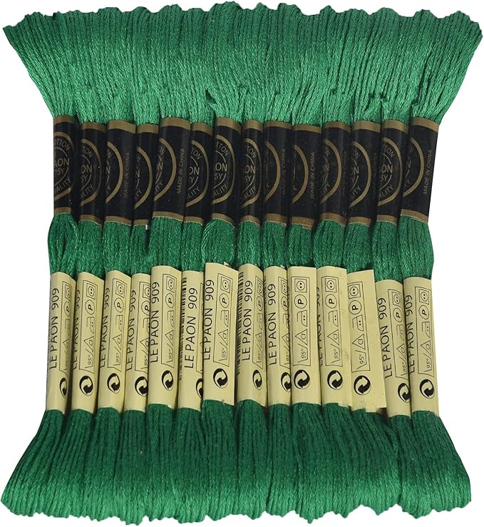 LE PAON Embroidery Floss, 14-Pack Six Strands 100% Long Staple Cotton Embroidery Thread, 8.7-Yard，Color Number：909, Very Dark Emerald Green