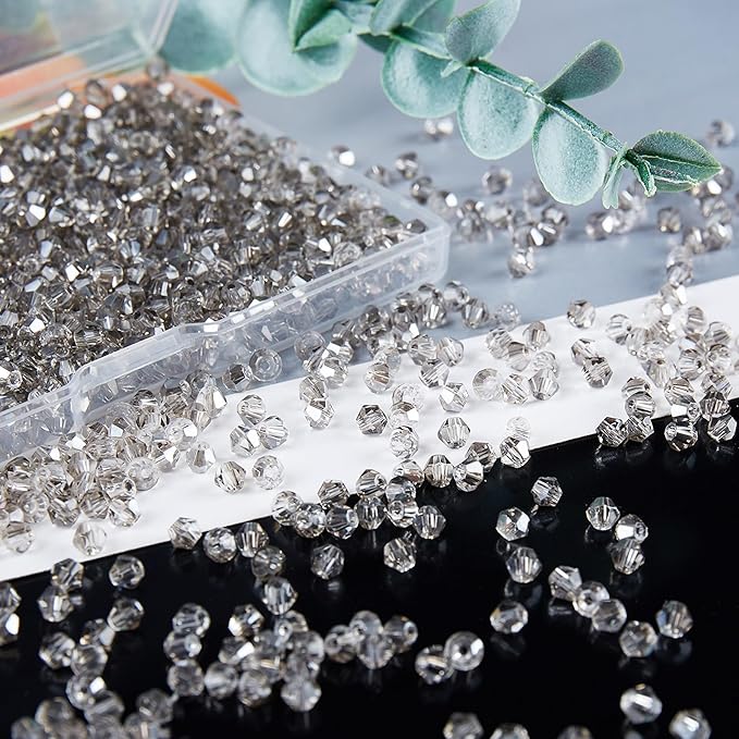 laopottbeads 1200pcs 3mm bicone crystal glass beads for jewelry making, sparkling mini beads for suncatchers, diy bracelets & craft projects (grey)
