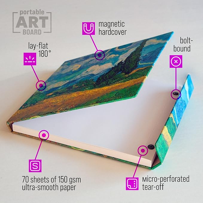 Magnetic Hardcover Drawing Pad – Ultra-Smooth Thick Marker Paper 150 GSM, 70 Tear-Out Sheets, Sketch Pad for Pen and Ink, Artist Sketch Book (Cypress, 8,5x7,7 inch)