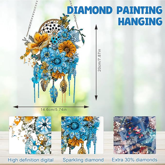 MAXBYE Diamond Art Painting Kits Dreamcatcher Ornament, DIY 5D Special Shaped Dreamcatcher Gem Art Craft Diamond Dots for Adults and Home Window Door Decor