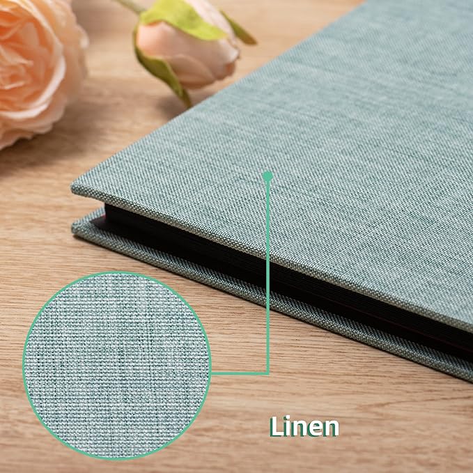 Large Photo Album Self Adhesive 4x6 8x10 10x12 13"x12.6" Scrapbook Album 12.6"x11" Inch 60 Black Sticky Pages Linen Cover Magnetic Photo Album with A Metallic Pen and DIY Stickers(Green)