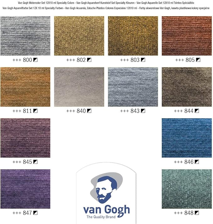 Van Gogh Watercolor Paint Set, Plastic Pocketbox, 12x10ml Specialty Metallic & Interference Colors Selection
