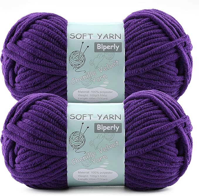 Chunky Chenille Yarn Velvet Soft Super Bulky Size 6 for Crocheting Knitting, Baby Blanket Yarn, 100g 71 Yds per Skein, Easy to Use for Scarves, Amigurumi, Crafts (2, Lilac)