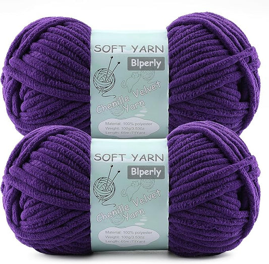 Chunky Chenille Yarn Velvet Soft Super Bulky Size 6 for Crocheting Knitting, Baby Blanket Yarn, 100g 71 Yds per Skein, Easy to Use for Scarves, Amigurumi, Crafts (2, Lilac)