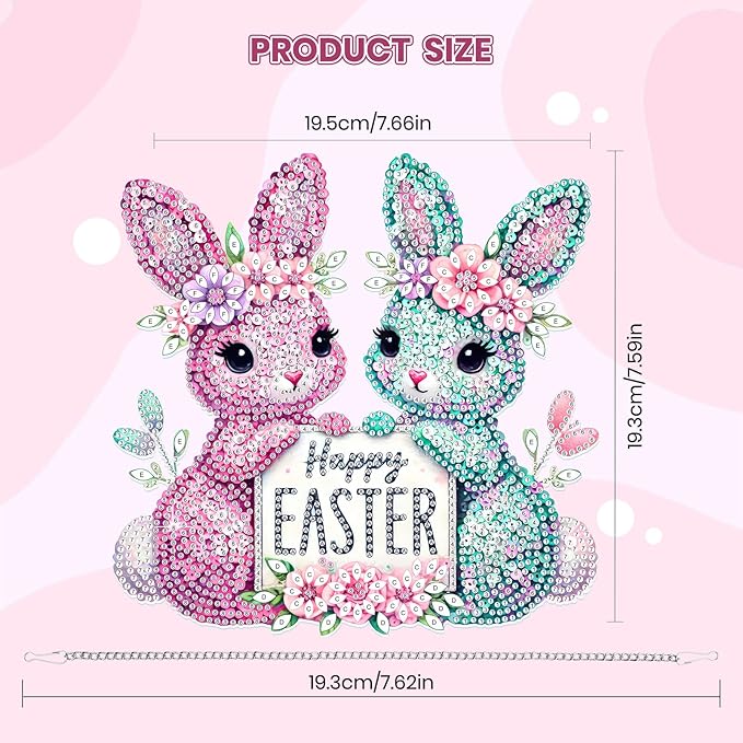 MOGTAA Easter Bunny Diamond Art Hanging Kits for Adults Beginners, Flowers Diamond Art Suncatchers, 5D Special Shape Diamond Painting Window Pendant Kit for Home Garden Wall Decor
