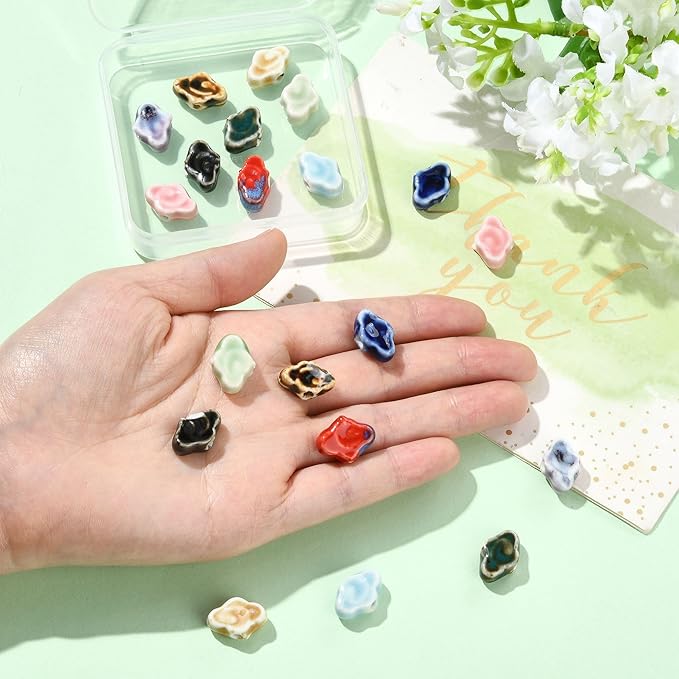 20Pcs Cloud Ceramic Porcelain Large Hole Beads for Bracelets Making 10 Colors Handmade Fancy Antique Glazed Ceramic Spacer Beads for DIY Jewelry Necklaces Earrings Keychains Crafting