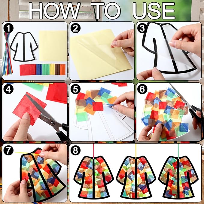 Motipuns 32 Sets Easter Resurrection Ornaments Craft Kit, Bible Story Coat DIY Suncatchers Religious Christian Stained Glass Effect with Tissue Paper Window Art for Sunday School Church Vbs Decor
