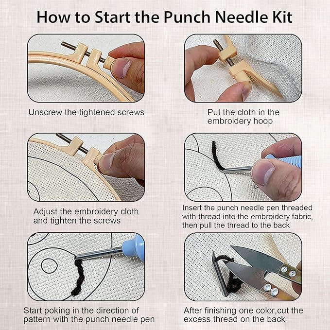 Nuberlic 3 Pack Punch Needle Kits for Beginners Mushroom Embroidery Pattern with Hoop Embroidery Punch Needle Starter Craft Set, Perfect Handmade Gift for Adults & Teens (Beginner-Friendly Crafts)