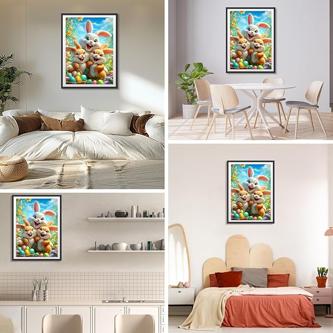 NEWENMO Easter Bunny Buddies Diamond Art Kits for Adults, Diamond Painting Kits for Adults for Beginners, 5D Full Round Drill Gem Art Painting Kit for Home Wall Decor, Happy Easter Bunny, 12x16 inch