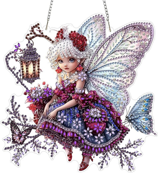 AIRDEA Fairy Hanging Diamond Painting Kits,Special Shaped Diamond Art Kits for Beginner Elf,Gem Art Pendant Decor 7.87x7.63in