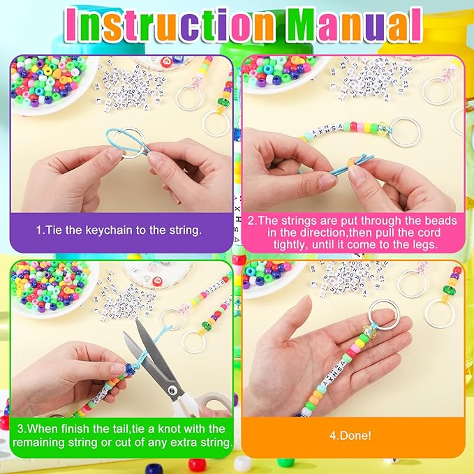 Landical 564 Pcs DIY Bead Keychain Kit Key Chain Making Craft Adjustable Letter Beads String Mama Gift Alphabet Bead Jewelry Key Ring Backpack Accessories for Party Favor(Classic,Candy Color)