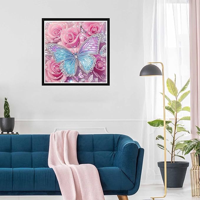 SKRYUIE DIY Diamond Art Kits for Adults Butterfly Special Shape - 5D Diamond Painting Kits for Adults Flower - Crystal Embroidery Cross Stitch - Craft for Wall & Office Decor 12 x 12 Inch c15