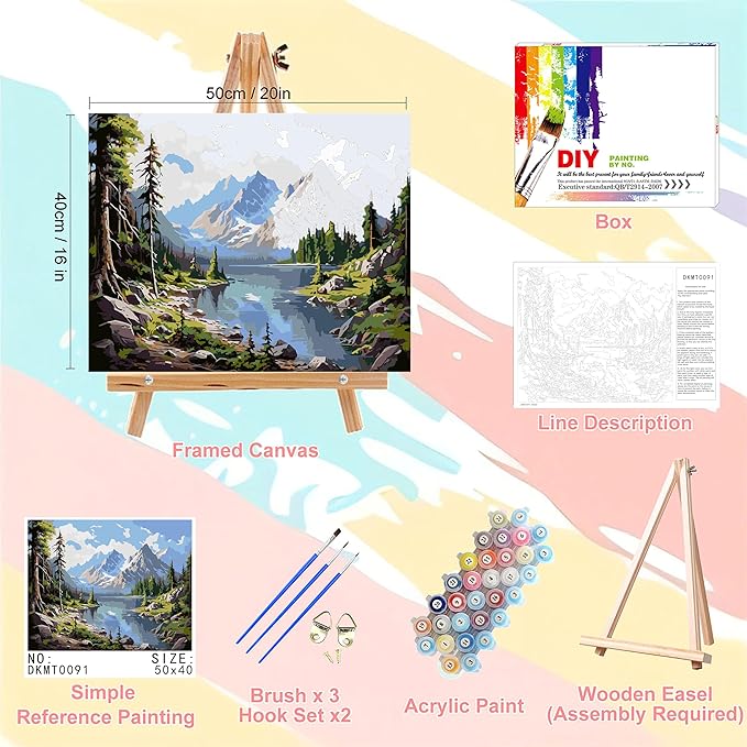 Landscape Paint by Numbers for Adults with Framed Canvas-with Wooden Easel,Scenery Paint by Number on Canvas,DIY Acrylic Oil Painting Kits with Brushes Nice Gift Box for Home Wall Decor(16x20inch)