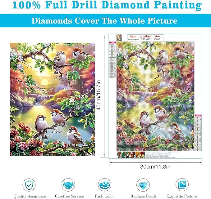 ARPADAMO Bird Diamond Art Kits for Adults,5D Diamond Painting DIY Animal Diamond Art Diamond Painting Kits for Adult,Round Full Drill Diamond, Diamond Art Kits for Home Decor-12x16inch