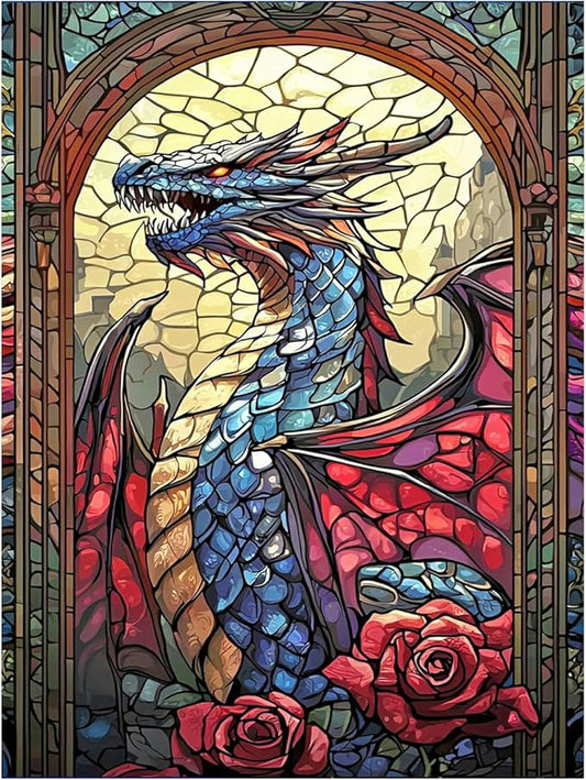DOTZSO Dragon Diamond Painting Kits for Adults, Easy DIY 5D Round Full Drill Diamond Art kit Diamond Dot Crystal Gem Art and Craft for Beginners Home Wall Decor 12x16 Inches