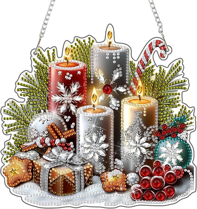 DOMROM Santa and Castle Diamond Art Hanging Kits for Adults Beginners, Christmas Special Shaped Crystal Diamond Painting Santa Pendant, DIY Diamond Art Suncatchers for Home Garden Wall Decor Gift