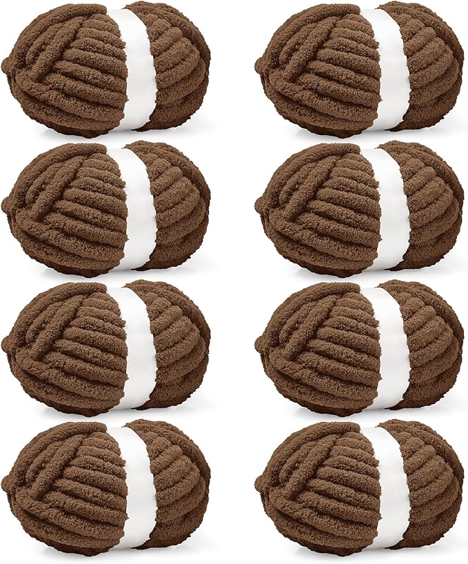 Inhand 8 Pack Chunky Chenille Yarn for Crocheting–30.6 Yards, 7.7oz, Soft Fluffy Thick Yarn,Gifts for Men/Women Birthday Christmas Unique,Hand Knitting for Blankets&DIY Crafts (Coffee)