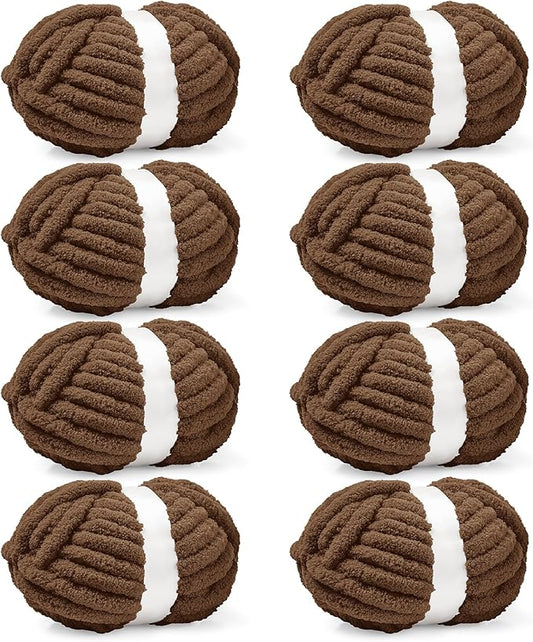 Inhand 8 Pack Chunky Chenille Yarn for Crocheting–30.6 Yards, 7.7oz, Soft Fluffy Thick Yarn,Gifts for Men/Women Birthday Christmas Unique,Hand Knitting for Blankets&DIY Crafts (Coffee)