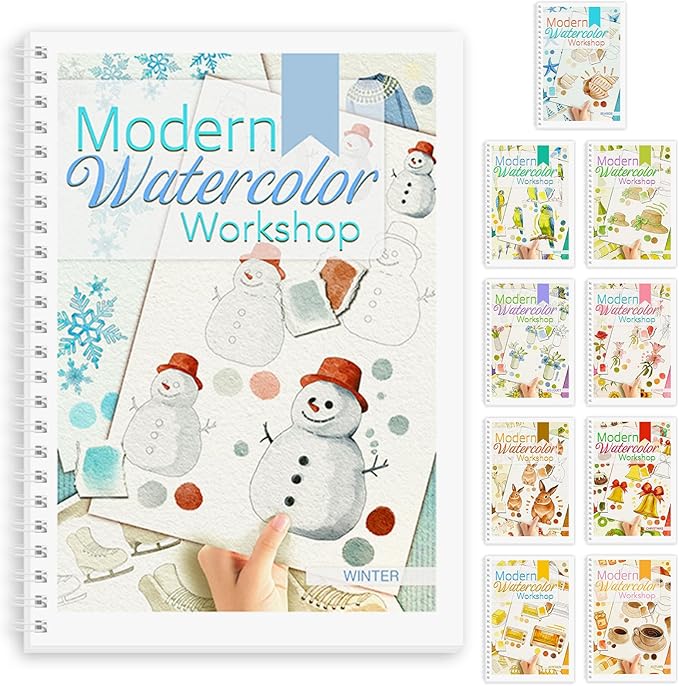 Watercolor Workbook, Watercolor Workbook Paint Book Beginner Friendly, 12 Different Patterns Stress-Relieving Art Crafts for Creative Exploration Gift for Women Adults Teens (Winter, 1)