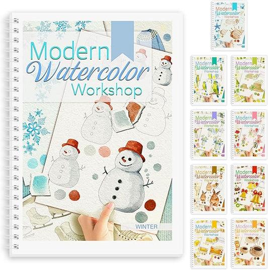 Watercolor Workbook, Watercolor Workbook Paint Book Beginner Friendly, 12 Different Patterns Stress-Relieving Art Crafts for Creative Exploration Gift for Women Adults Teens (Winter, 1)