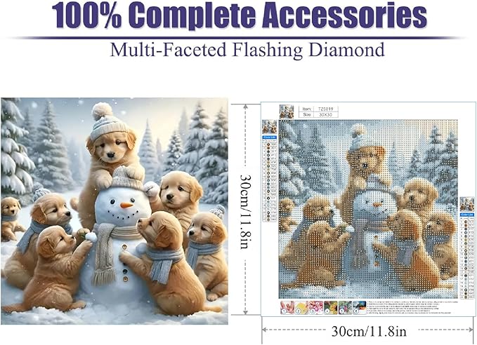 STGLCR Snowman Diamond Painting Kits for Adults - Dog Diamond Art Kits for Adults Beginner, Winter DIY Full Drill Diamond Dots Paintings with Diamonds 5D Gem Art and Crafts Home Wall Decor 12x12inch