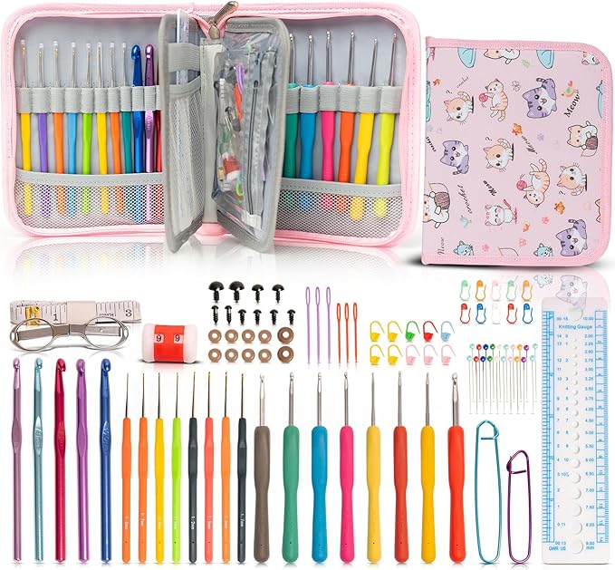 SHAXANO Crochet Hooks Kit with Case, 95-Piece, Ergonomic Crochet Needles Weave Yarn Kits DIY Hand Knitting Art Tools for Beginners and Experienced Crochet Lovers
