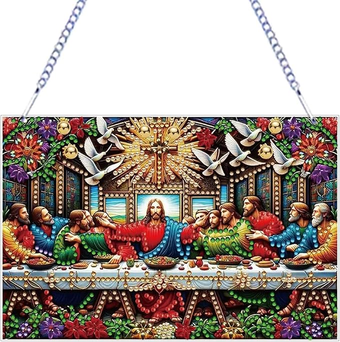 IASINN Religion Jesus Diamond Painting Pendant 5D Diamond Art Painting Kits for Adults Beginners, Special Shape Crystal Diamond Crafts Ornament Hanging Sign for Home Wall Window