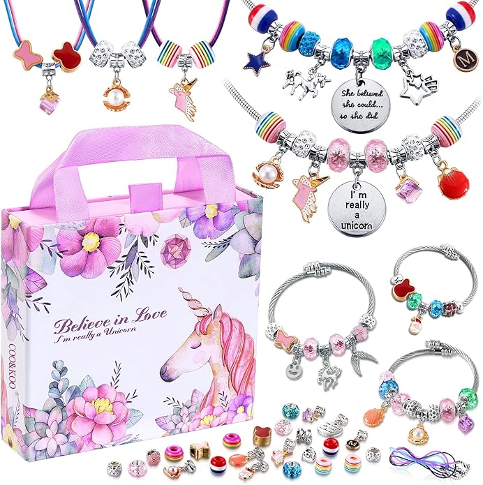 COO&KOO Girls Charm Bracelet Making Kit: Crafts for Girl 8-12 A Perfect Gifts Unicorn Toy Girls for Ages 6 7 8 9 10 Girl Jewelry Making Kit That Imagination Self-Expression and Inspires Creativity