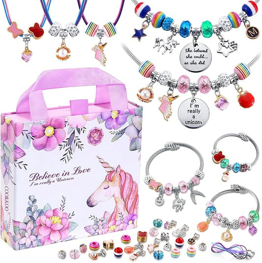 COO&KOO Girls Charm Bracelet Making Kit: Crafts for Girl 8-12 A Perfect Gifts Unicorn Toy Girls for Ages 6 7 8 9 10 Girl Jewelry Making Kit That Imagination Self-Expression and Inspires Creativity